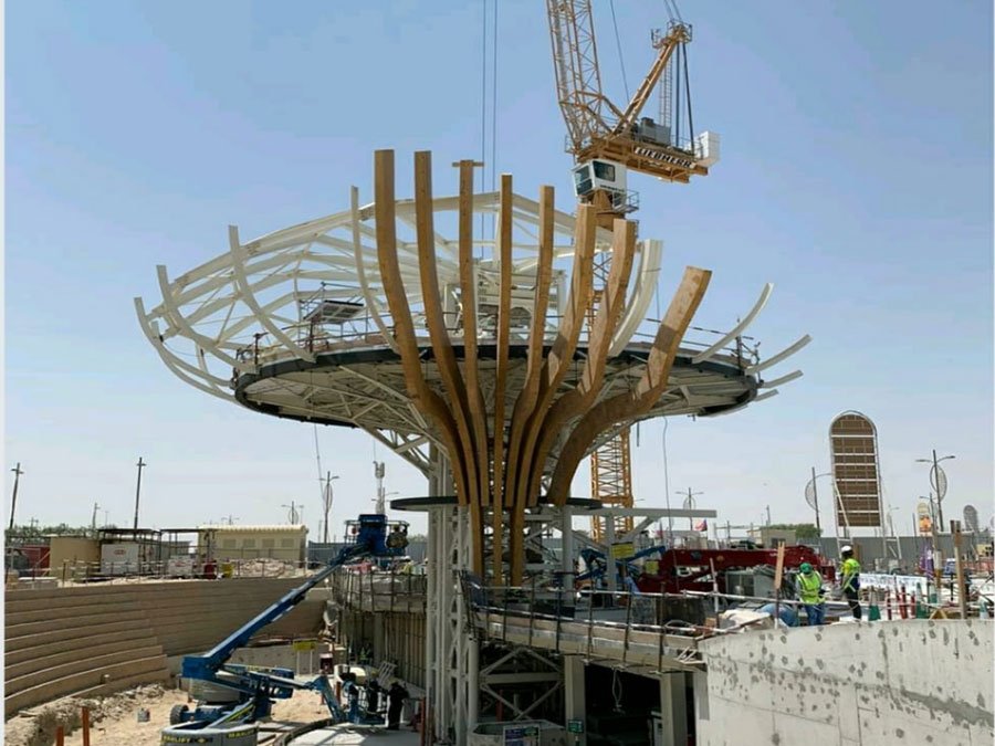Structural framework under construction, Azerbaijan Pavilion