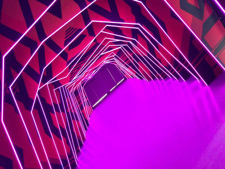 Colourful illuminated interior installation